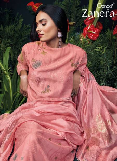 Zanera By Ganga Silk Printed Handwork Dress Material Catalog Catalog
